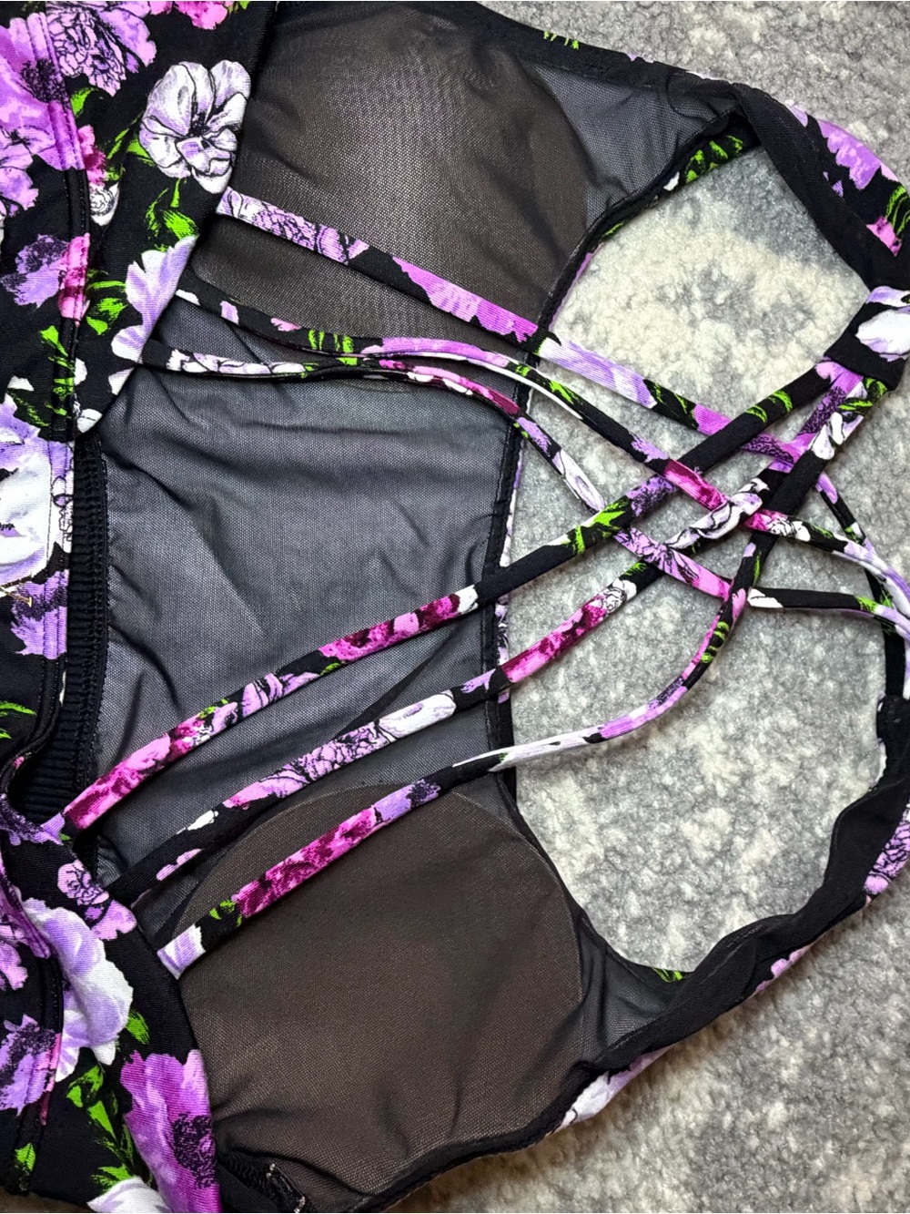 Victoria's Secret Black Floral Strappy Sports Bra with Purple Accents - Picture 6 of 6